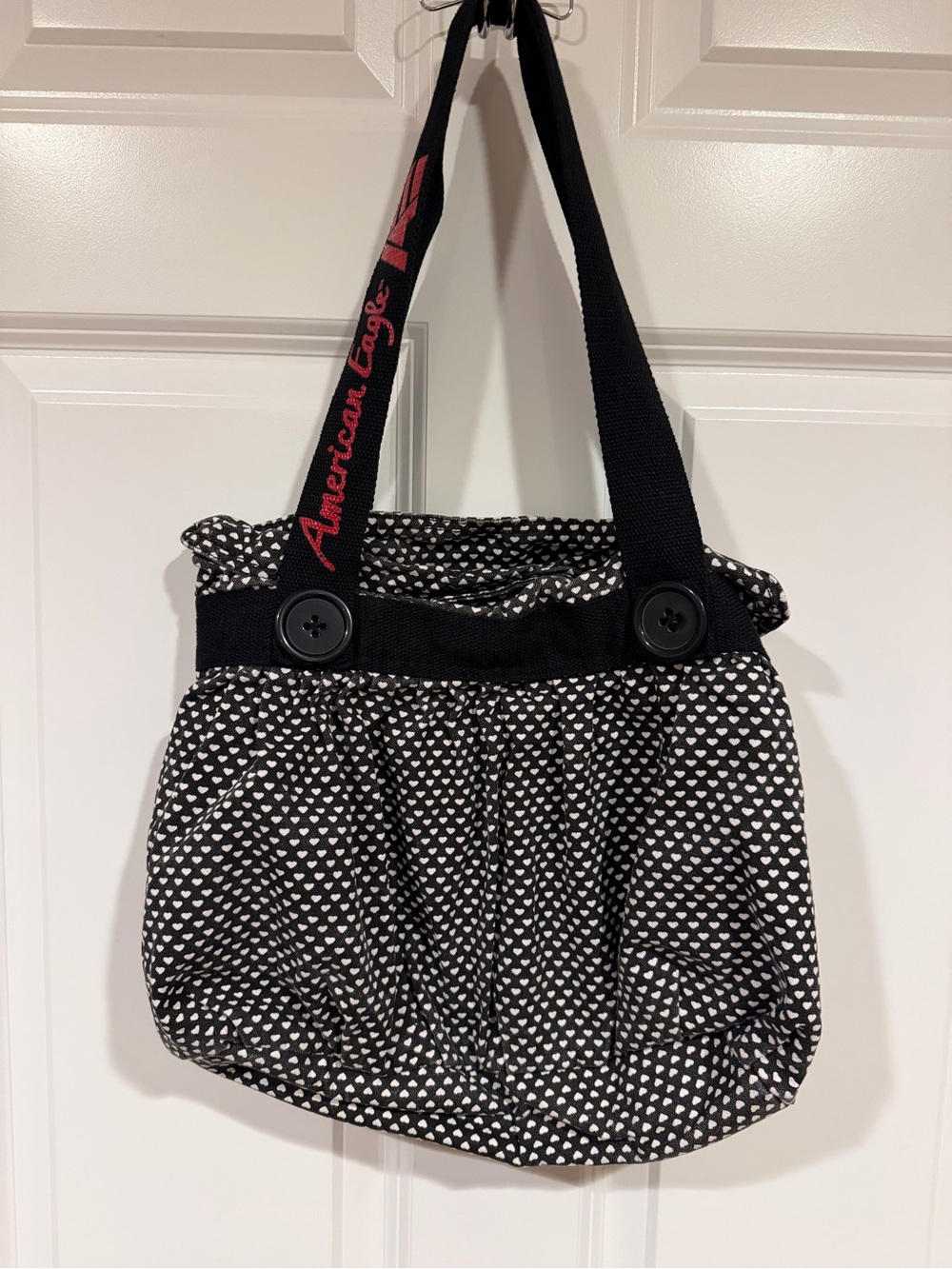 Vintage American Eagle Black & White Heart Purse Tote Bag w/ Inner Pockets